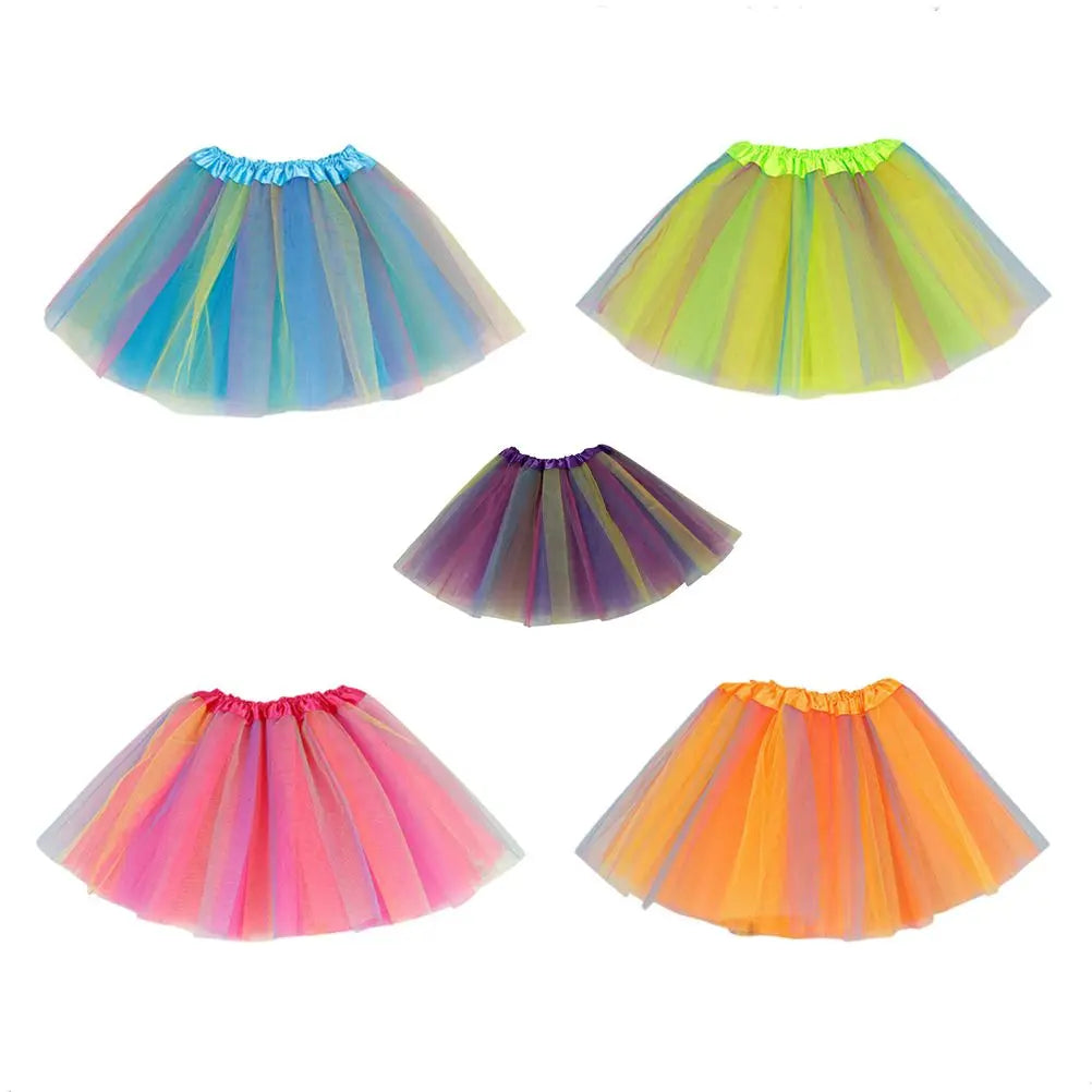 Girls Rainbow Tutu Skirt Dance Party Ballet Tulle Tutu Skirt 2-8 Years 3 Layers Princess Birthday Party Dress