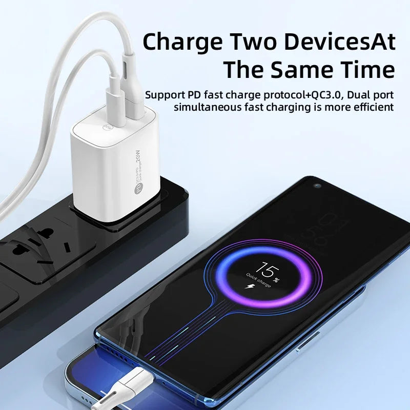 20W USB C Charger PD Fast Charging Quick Charge QC3.0 Type C Mobile Phone Wall Adapter for IPhone 15 Samsung Xiaomi USB Charger