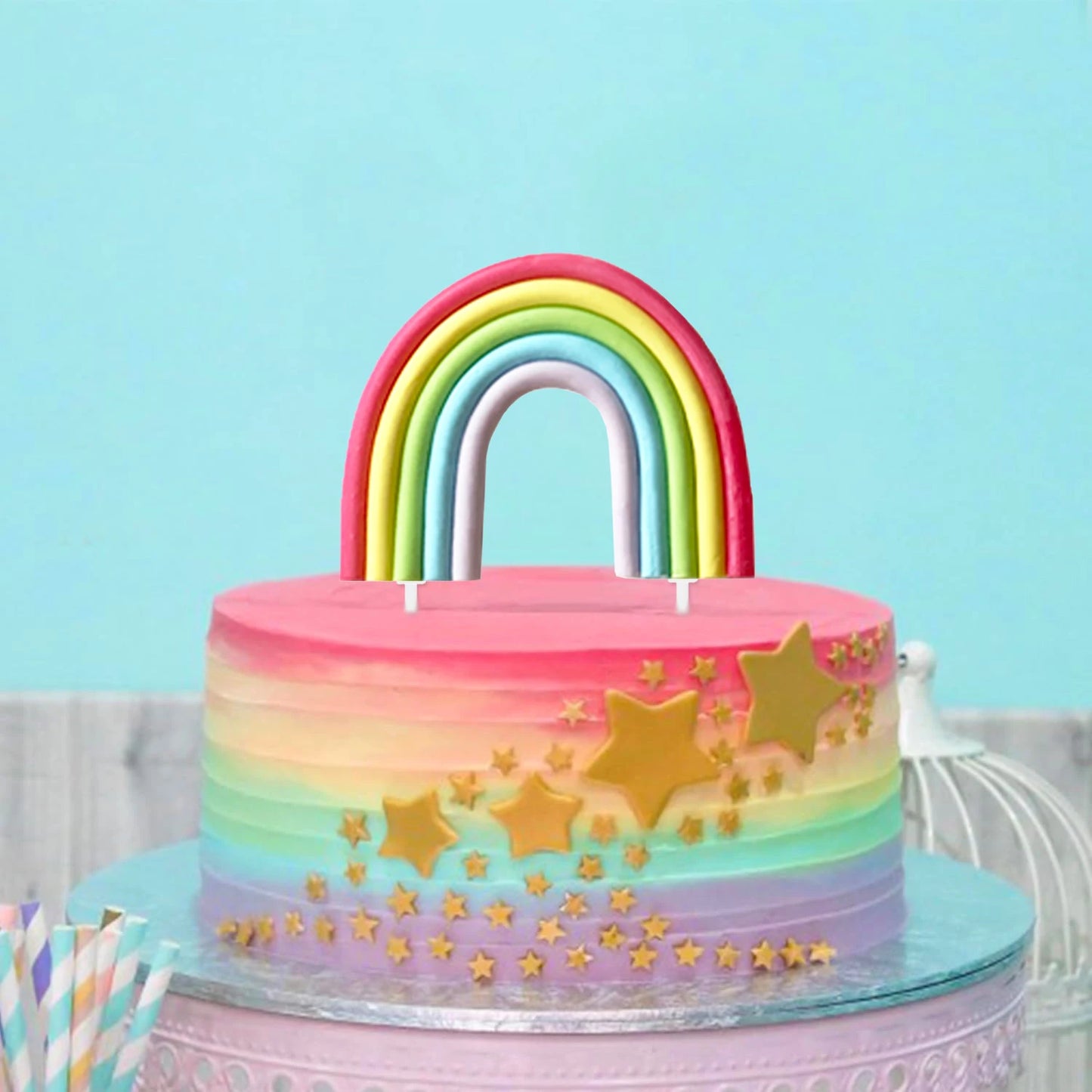 Rainbow Cake Toppers,Three-Dimensional Cloud Rainbow Design Cake Picks for Party Birthday Wedding Cake Decorations Supplies