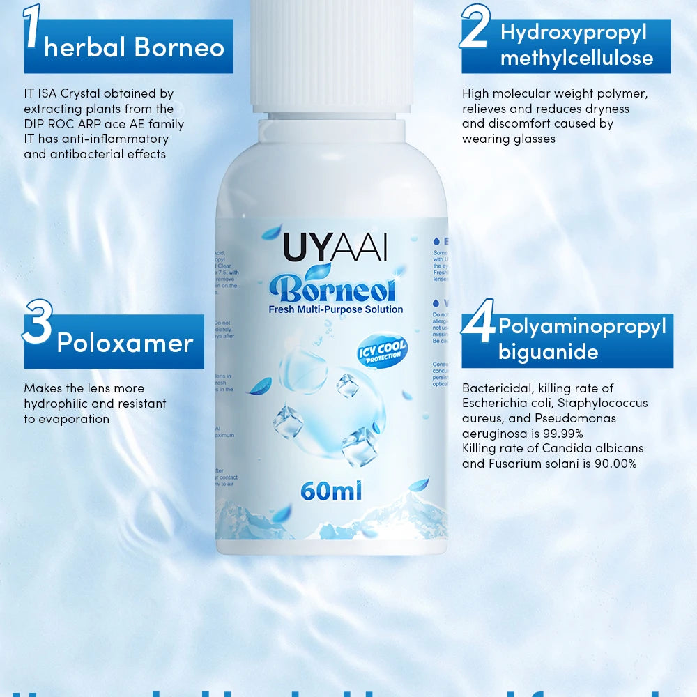 Brand New Contact Lenses Solution Nursing Borneol 60ml for Eyes Contact Lenses Water Pupil Cleaning Health Care Lenses Solution