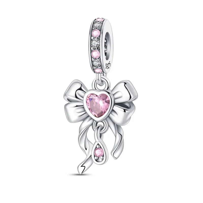 925 Sterling Silver Princess Powder Series Exquisite Daily Bow Sweet Charms Beads Fit Pan Original Bracelets DIY Jewelry