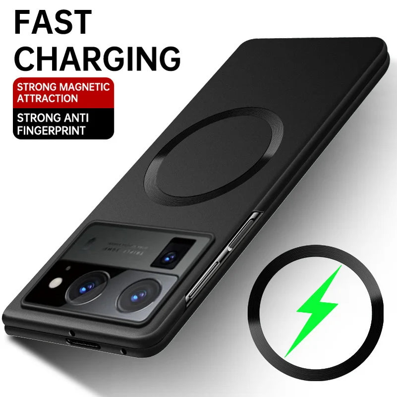 For Tecno Phantom VFold2 Ultra Thin Matte Metallic Paint for Magsafe Case for Tecno Phantom V Fold 2 Wireless Charging PC Cover