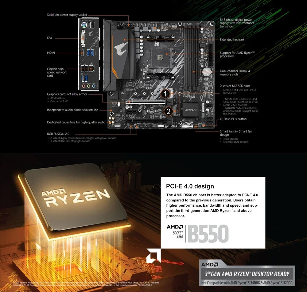 GIGABYTE B550M AORUS ELITE Micro-ATX DDR4 AMD Motherboard B550 128 GB PCI - E 4.0 AM4 USB3.2 Double channel  placa mae