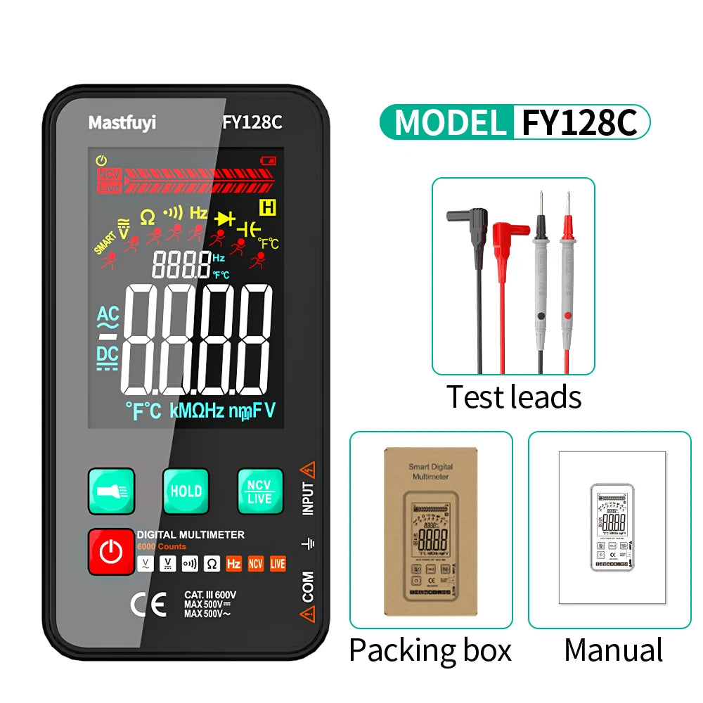 MASTFUYI Smart Digital Multimeter NCV Temperature Capacitance Tester 5999 Counts True RMS Auto Range DC/AC Voltage Meter