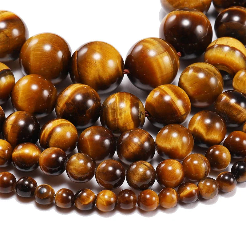 Natural Smooth Brown Tiger Eye Stone DIY Bracelet Necklace Accessories Loose Round Beads for Jewelry Making 15" Strand 6 8 10MM