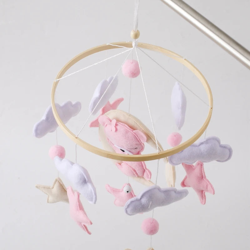 Crib Mobile Rattle Baby Wooden Bed Bell Baby Rattles Soft Felt Cartoon Bear Toys Crib Mobile Bed Bell Wood Toy Bracket Kid Gifts