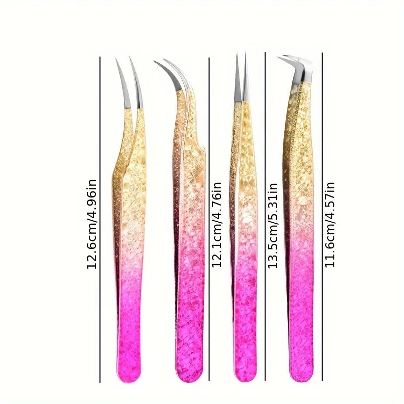 1Pieces Professional Eyelash Extension Tweezers With Rubber Tips Tweezers, Ombre Color Precision Stainless Steel Tools For Beaut