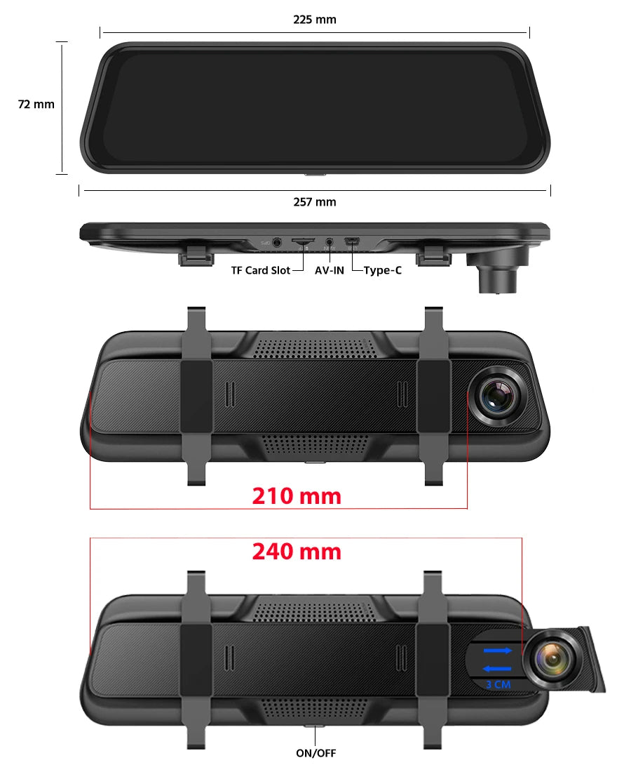 Dash Cam Touch GPS WIFI 24h Night Vision 10 Inch 2.5K+1080P Rearview Mirror Sony Rear Camera Car DVR Black Box 70mai Dashcam
