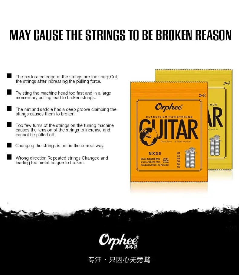 10/50 Set Orphee Classical Guitar Strings Silver Plated Wire Nylon Strings NX Series 6pcs/Set Beginners for Classic Guitar Part