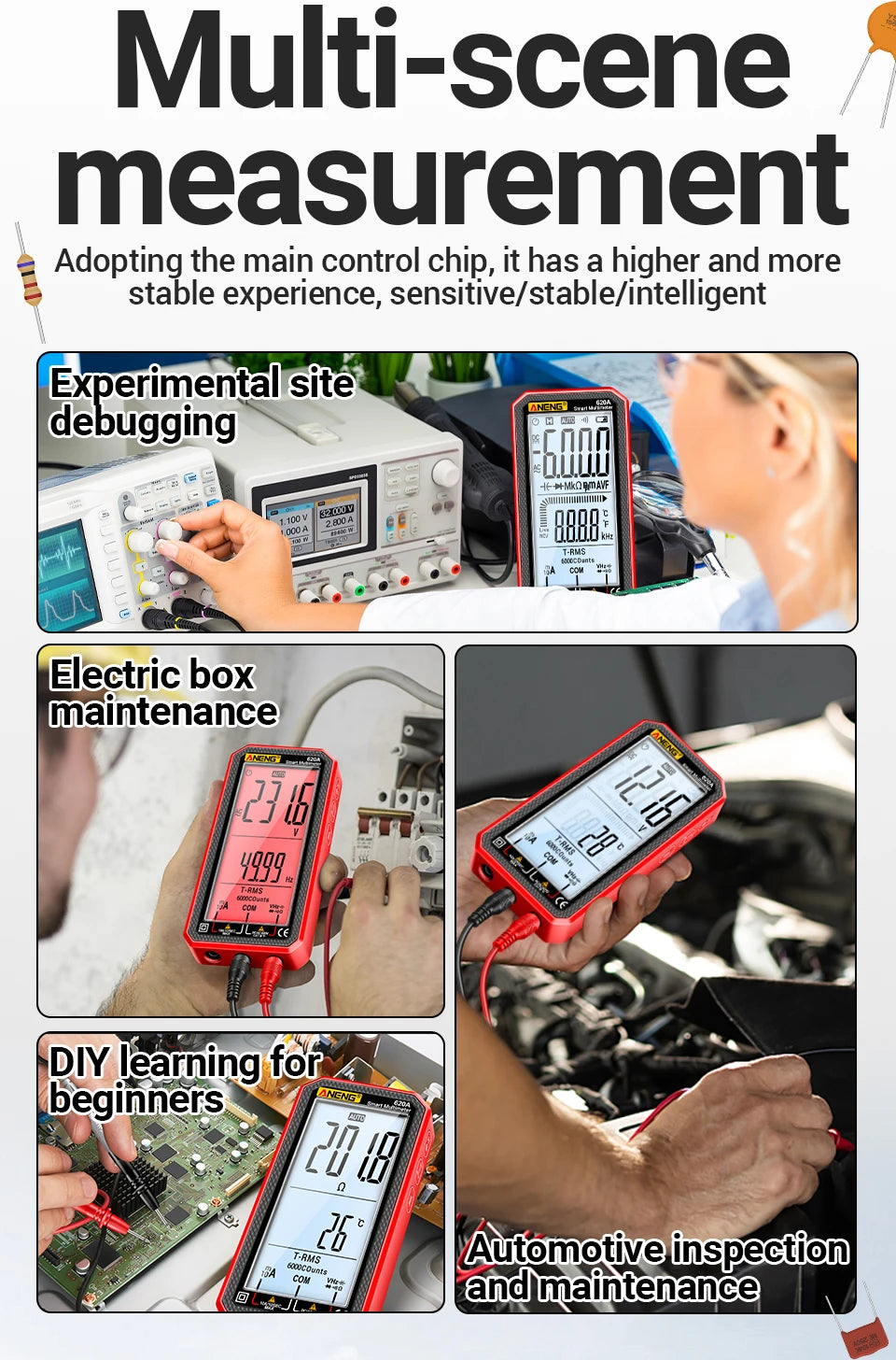 ANENG 620A High Precision Counts Auto Resistance Tester Digital Multimeter True RMS 6000 Manual Ranging Voltage Current
