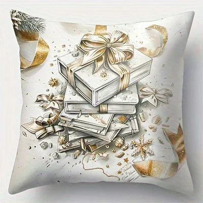 Home Decor Festive Deer & Gift Christmas Pillow Covers Pattern Cushion Cover Suitable for Sofa Bedroom Car Pillow Cover