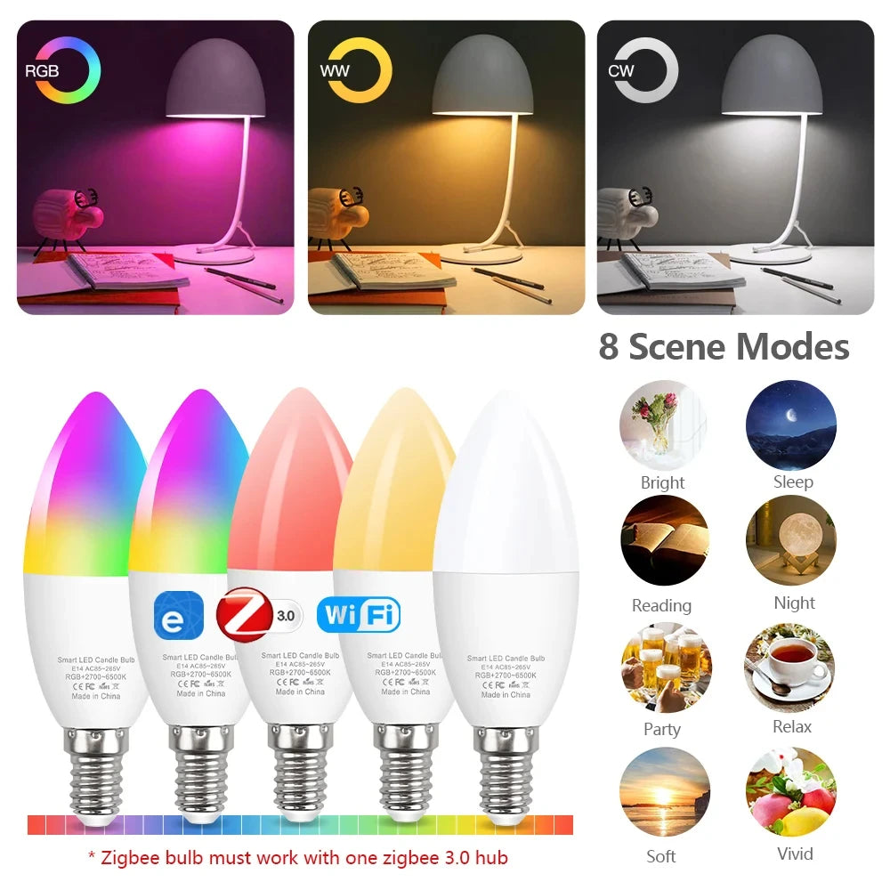 Smart Wifi Led Bulb Light E14 EWelink Zigbee Candle Lamps RGB APP Voice Control Google Home Alice Yandex for Room Home Decor