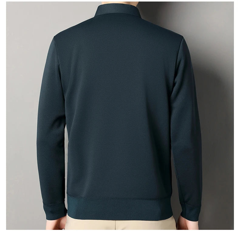 Men's Winter Sweater Velvet Pullover Solid Color Slim Fit Elegant Luxury Brand Knitwear Fake Two Pieces Knitted Sweaters