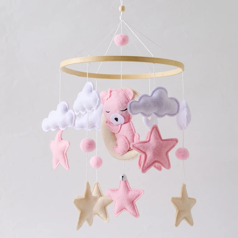 Crib Mobile Rattle Baby Wooden Bed Bell Baby Rattles Soft Felt Cartoon Bear Toys Crib Mobile Bed Bell Wood Toy Bracket Kid Gifts