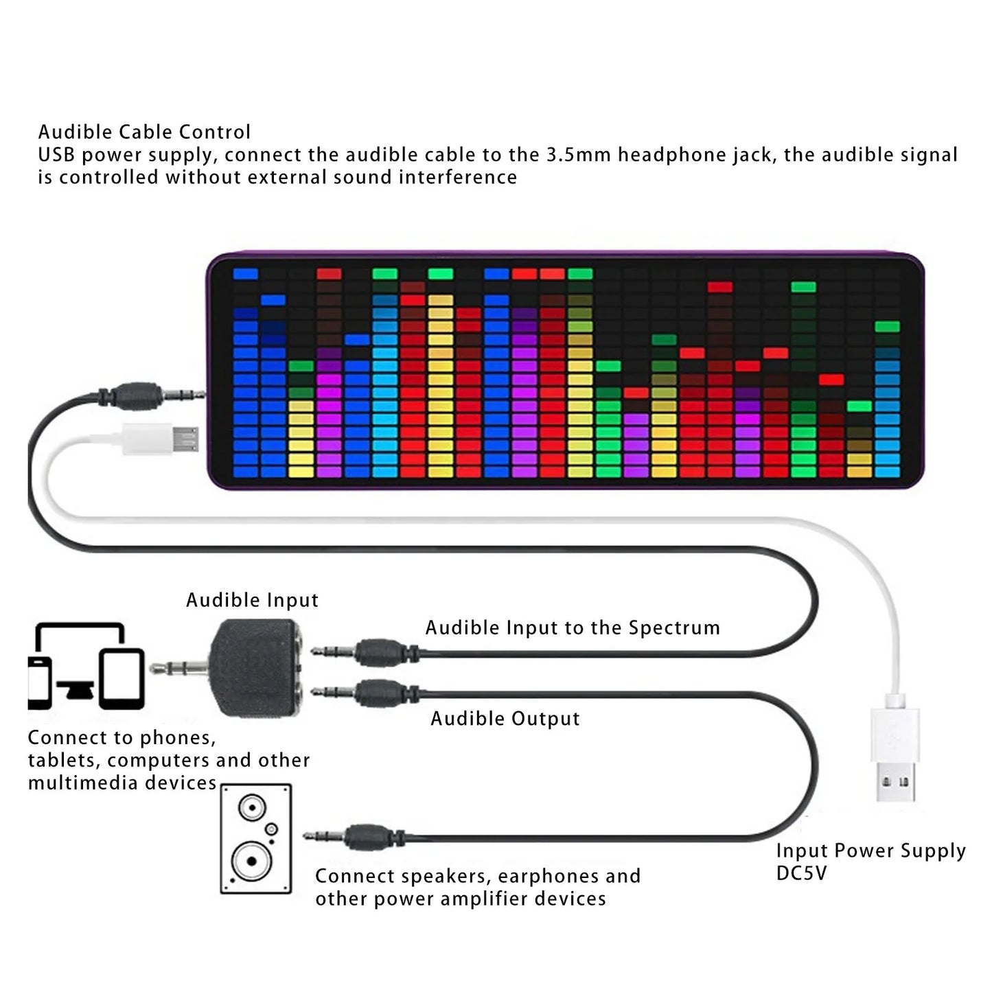 Music Rhythm Analyzer Music Spectrum Pickup 7 Levels Brightness Setting 5V USB 384 Color RGB LEDs for Entertainment Venue