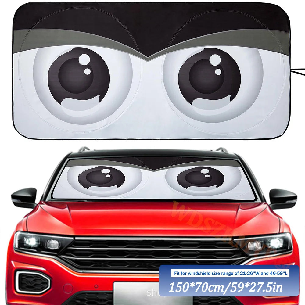 Car Cartoon Devil's Eye Foldable 59'x27.5' Car Windshield Sun Shade, Funny Car Eyes Sun Visor Wear-ResistantFoldable Reflective