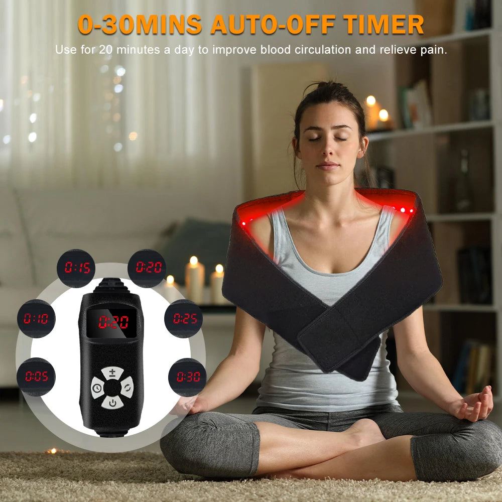 Red Light Therapy Pad, 660nm&850nm Infrared Red Light Therapy Belt with Vibration & Pulse for Shoulder Waist Muscle Pain Relief