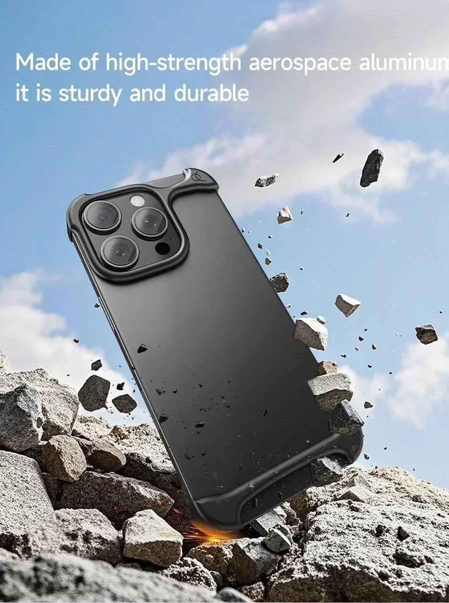 For iPhone Phone Minimalist Protective Shock Absorption Aerospace Grade Aluminum Shells Inlays Arc Pulse Aluminum metal Bumpe