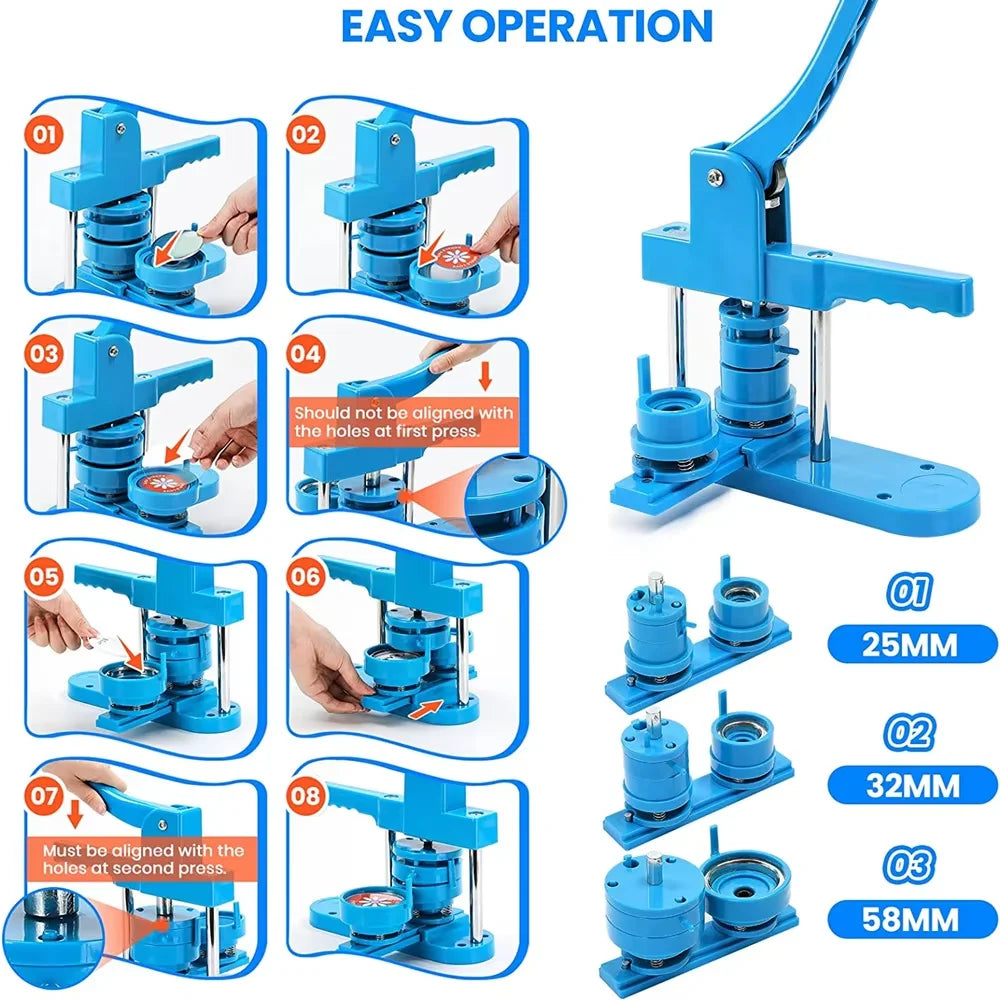 3 IN 1 Pin Badge Button Maker Machine with 300Pcs Button Parts+3 Size Molds+3 Size Circle Cutter, DIY Badges Making Machine Set