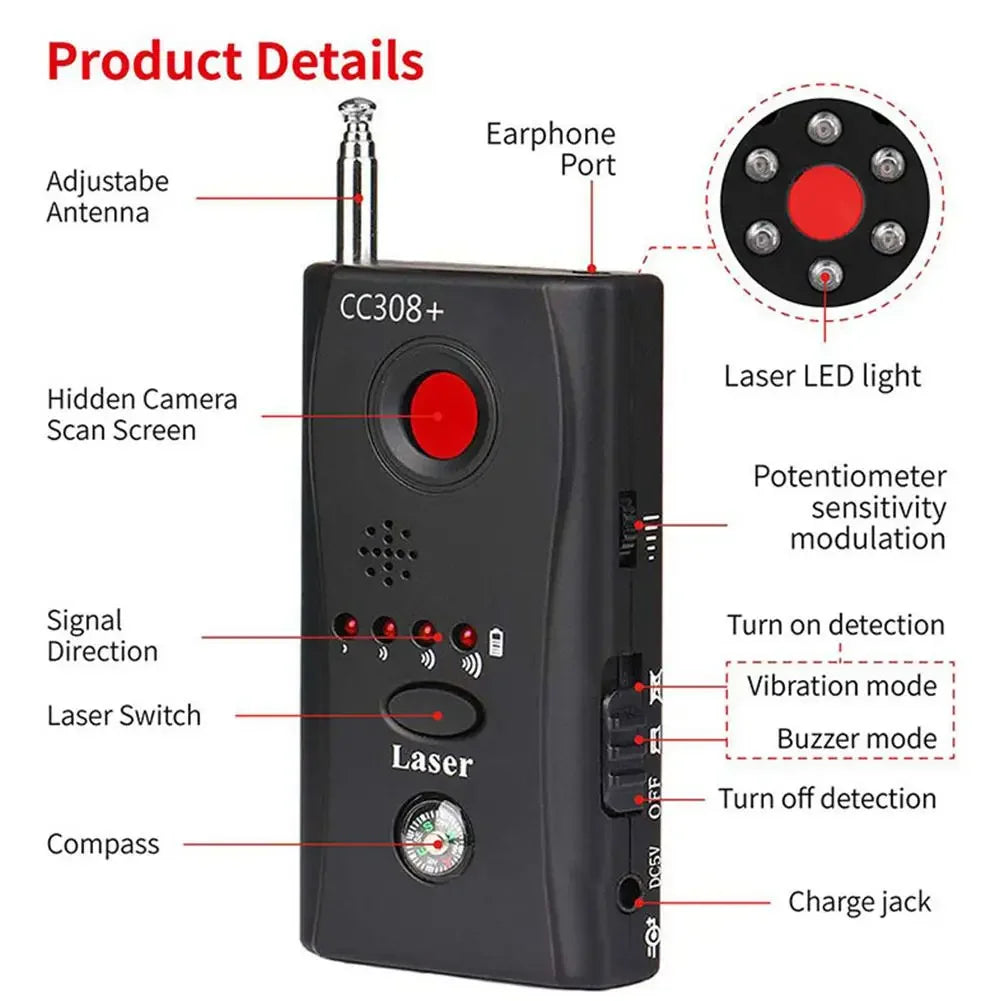 K18 Multi-function Anti-Candid Cam Wireless Lens Device Finder 1MHz-6.5GHz GSM Audio Bug Finder GPS Signal RF Tracker Detect