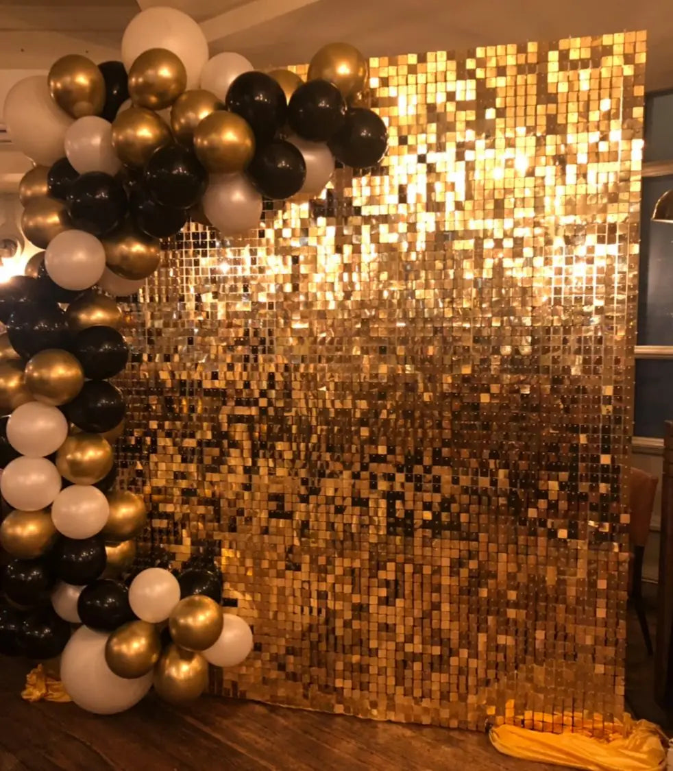 1000pc Shimmer Sequin Party Backdrop Curtain Metallic Foil Fringe Birthday Wedding Wall Decoration Photo Zone Booth Glitter Gold