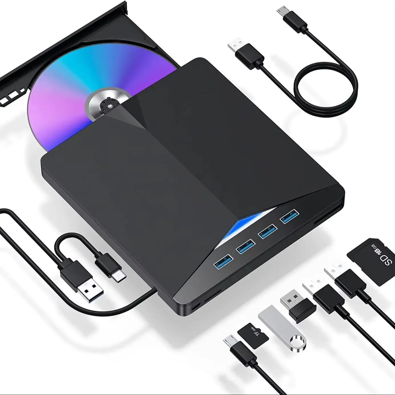 7-in-1 USB 3.0 Type-c External DVD RW CD Drive Burner Reader Player Optical Drive External For PC Laptop Desktop IMacs