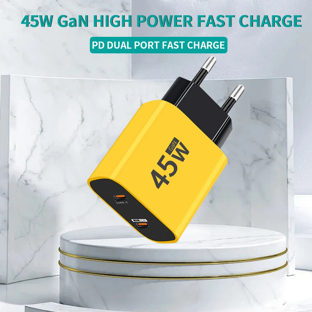 45W Dual PD Charger USB C Charger PD Phone Charge Fast Charging Type C Charger Quick Charge Adapter For iPhone 15 Xiaomi Samsung