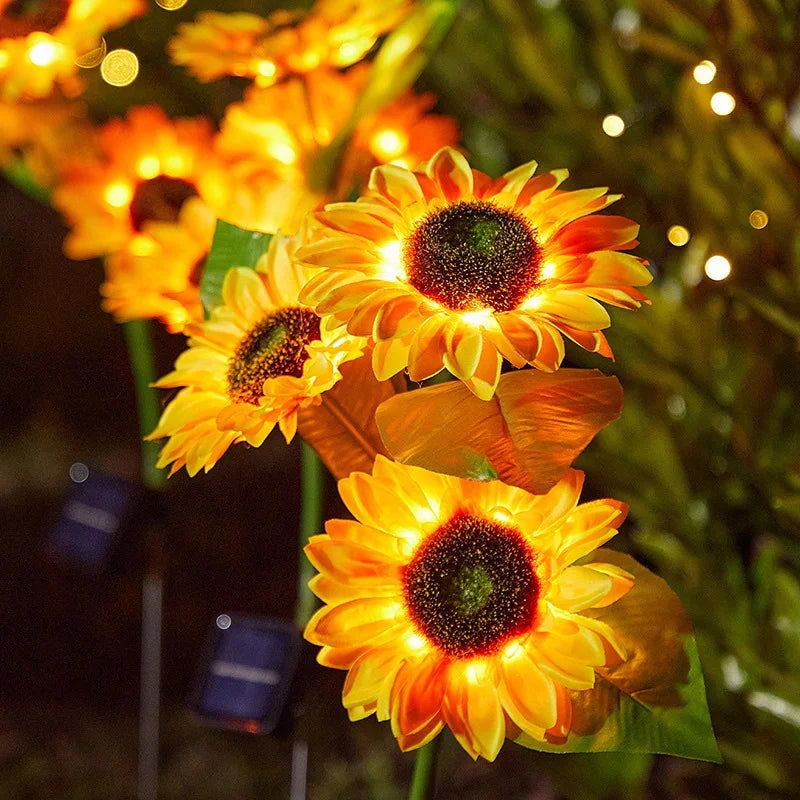 Outdoor Solar Simulation Sunflower Light 1/3 Heads Waterproof Lawn Lights Landscape Lamp For Home Decor Garden Yard Flower Light