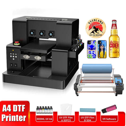 A4 uv dtf printer For Epson xp600 printer head uv dtf sticker printer with laminator for phone case glass acrylic metal uv print
