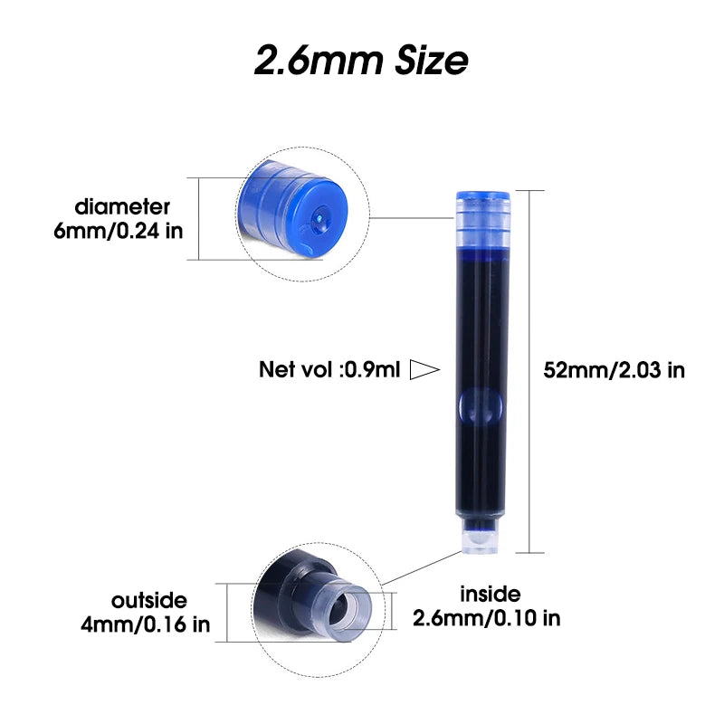 50pcs Fountain Pen Ink Cartridge Refills Bottle 4 Color Disposable Dia 3.4mm 2.6mm  School Office Stationery Supplies CW-159