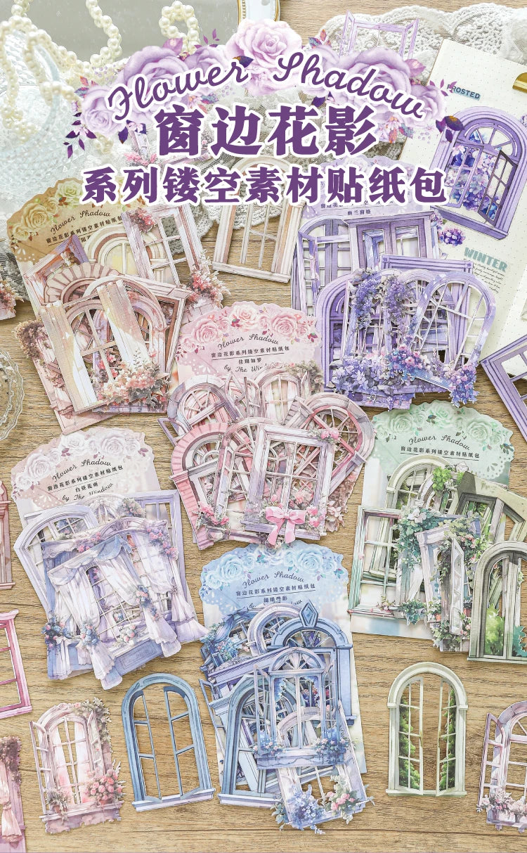 JIANQI 10 Sheets Window Flower Shadow Series Vintage Hollow Material Collage Sticker Creative DIY Journal Stationery