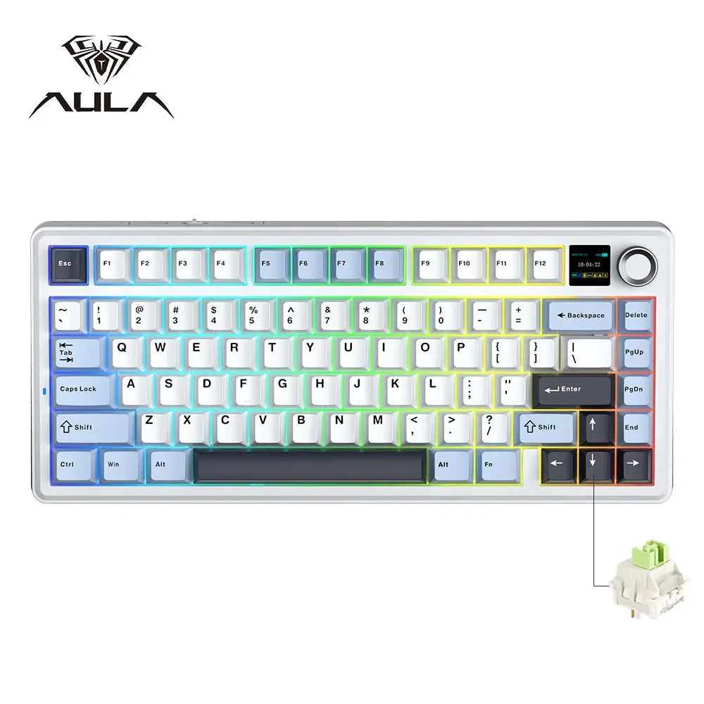 AULA F75 MAX Gaming Keyboard Three-mode connection 75% Layout Gasket Structure Hot-Swap RGB E-sports Keyboard Game Accessories