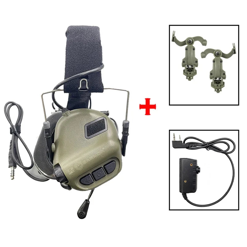 EARMOR M32 MOD4 Shooting Earmuffs Tactical Noise Reduction Headset with Helmet ARC Rail Adapter with Kenwood PTT adapter New