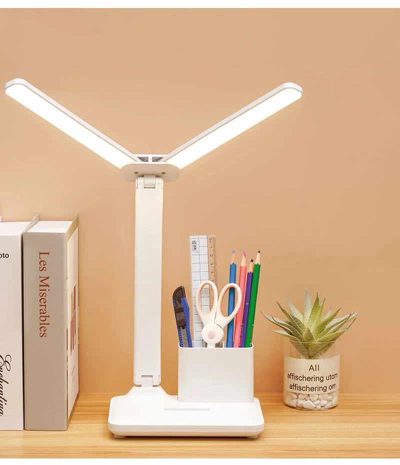 Multifunctional Eye Protection Rechargeable LED Clock Dimmable Desk Lamp 180° Rotating Foldable Desktop Reading Night Light USB