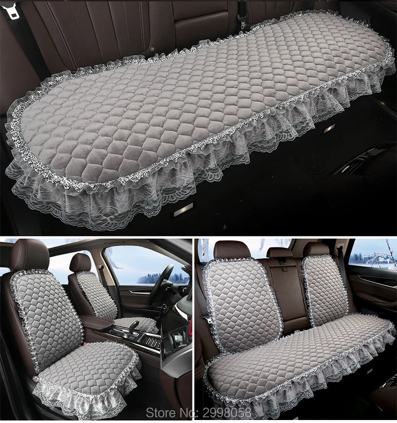 Winter Warm Plush Car Seat Cover Velvet Lace Seat Cushion Pad Auto Chair Car Seat Protector For Lady Girl Women