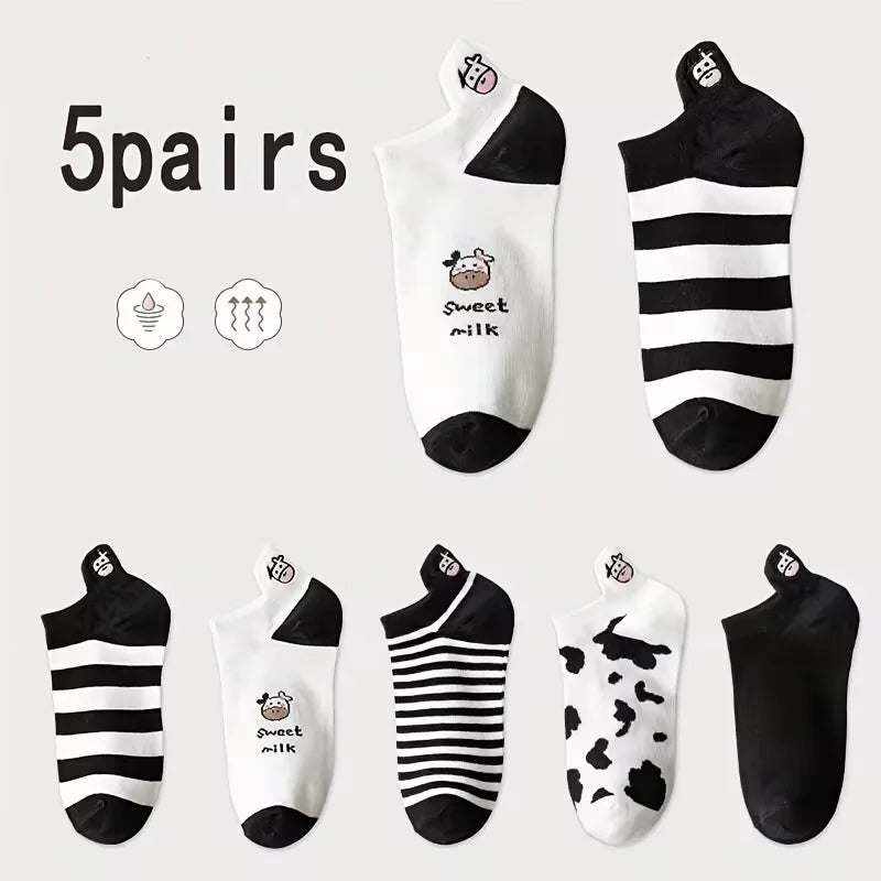 5 Pairs Cute Expression Print Socks, Comfy & Funny All-match Mid Tube Socks, Women's Stockings & Hosiery