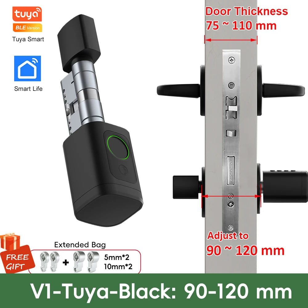 RAYKUBE V1 Adjustable TT Lock/ Tuya Bluetooth Smart Fingerprint Digital Cylinder Lock with APP/Password/RFID Card/Key  unlock