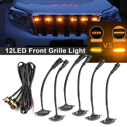 12LED Car Front Grille Light Smoked Amber Grill Light Raptor Style Day Light Replacment for Pickup Off-road SUV Ford Toyota