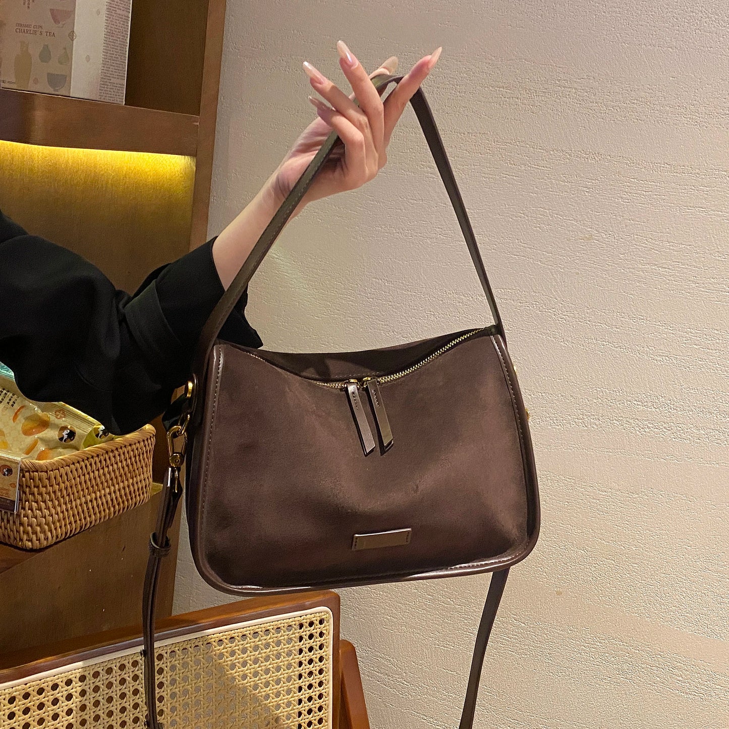 Suede Cowhide fashion ladies shoulder cross coffe bag luxury designer women brown handbag angola red