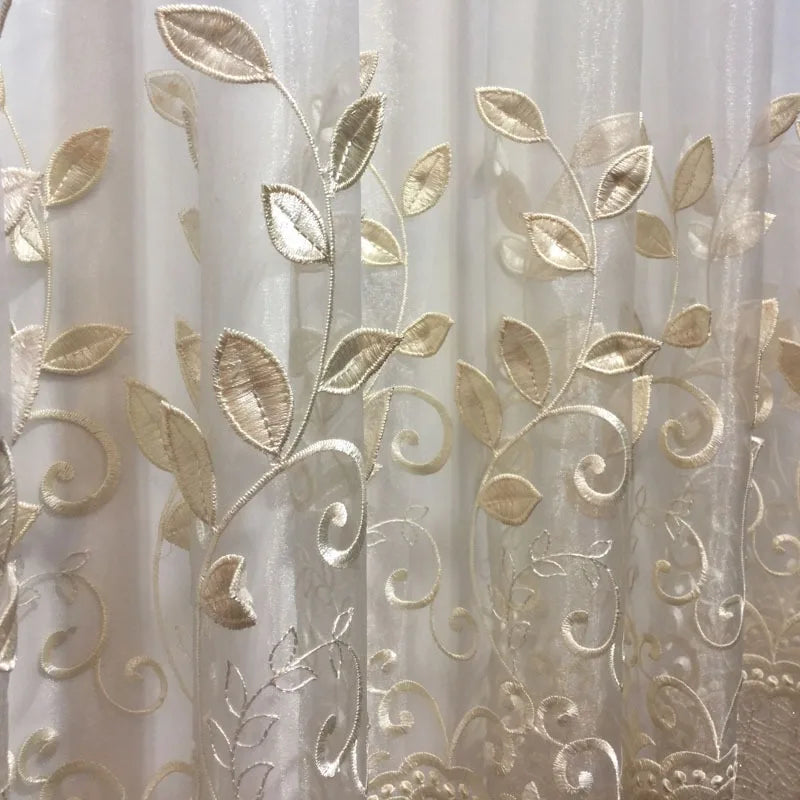 High Precision Embroidered Gauze Curtain with Embossed Leaves Curtains for Living Dining Room Bedroom