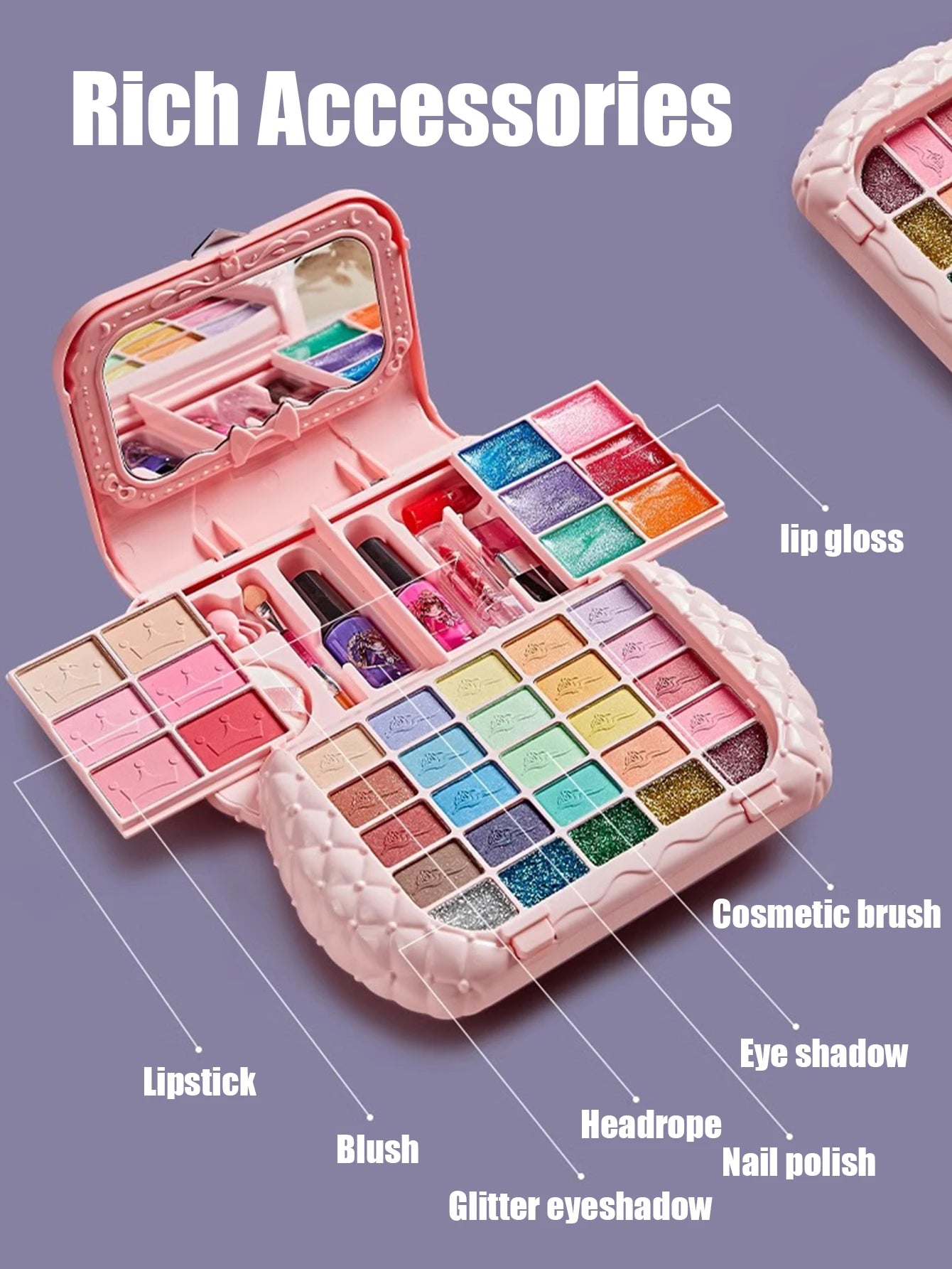 Kids Beauty Toys Makeup Kit Little Bag Washable Pretend Play Cosmetic Set Toys with Mirror Non-Toxic & Safe Birthday Gifts Girl