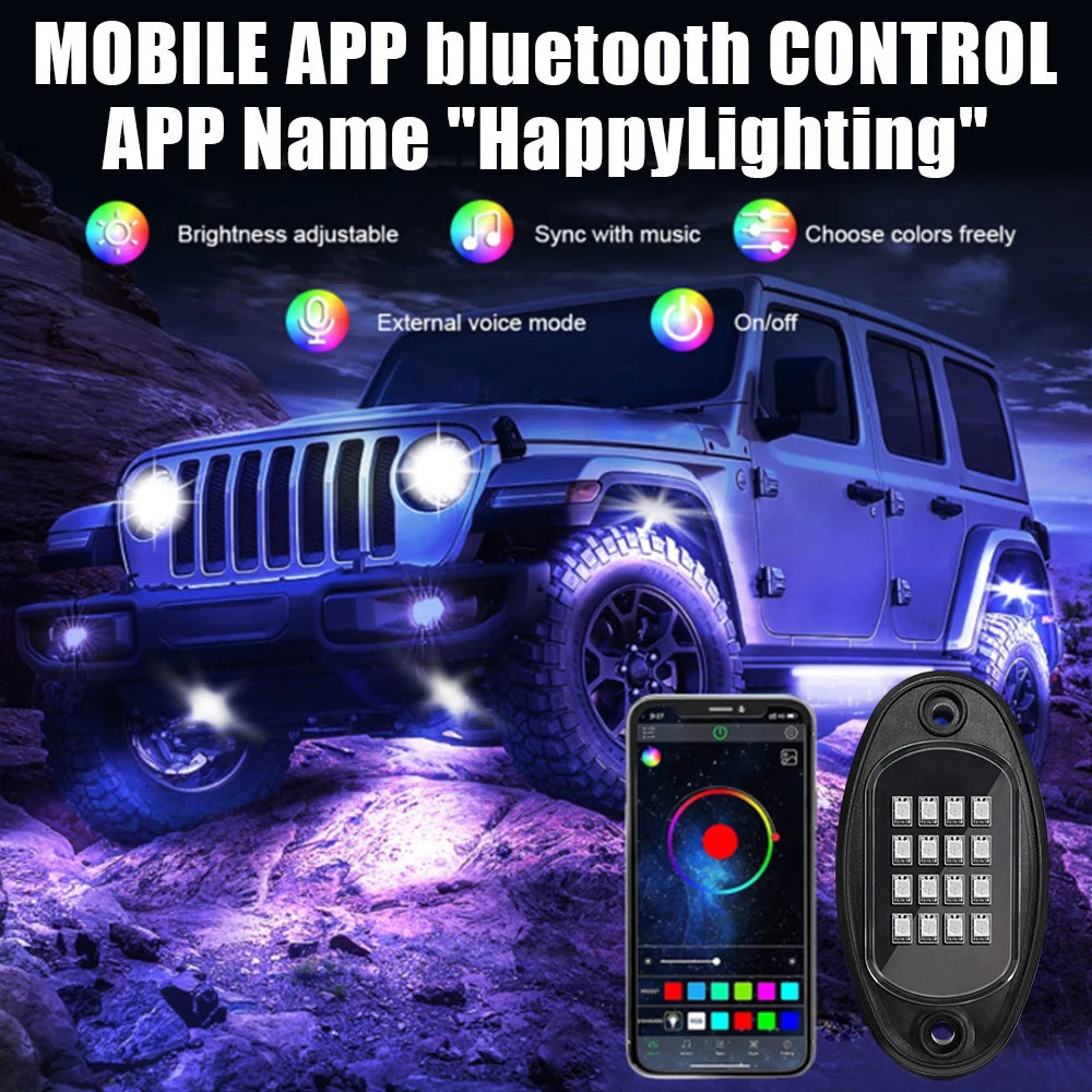 RGB LED Rock Lights 4/6/8 In 1 Car Chassis Light For Jeep Off-Road Truck Boat Music Sync Bluetooth APP Control Undergolw