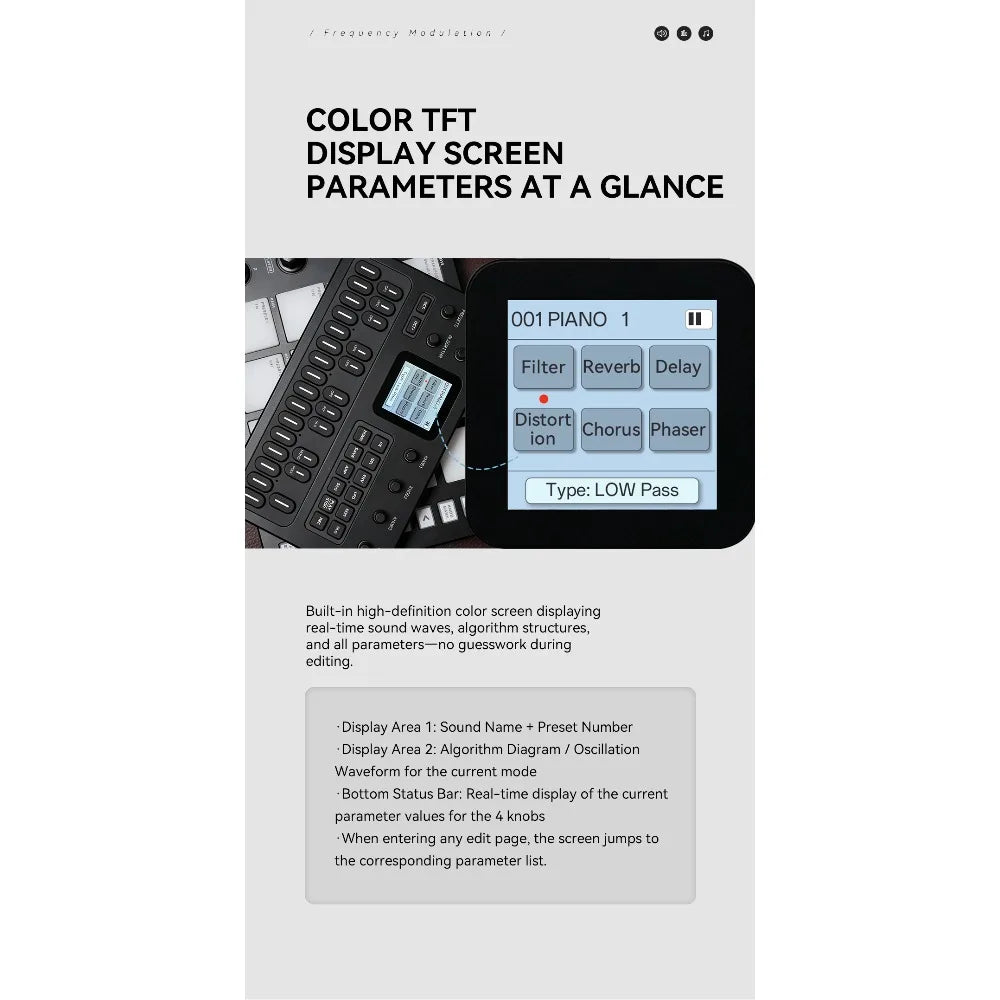 M-VAVE（SK15）FM-1 Synthesizer, Portable Handheld Sound Source, 128 Presets, Built-in Speaker, Battery Powered