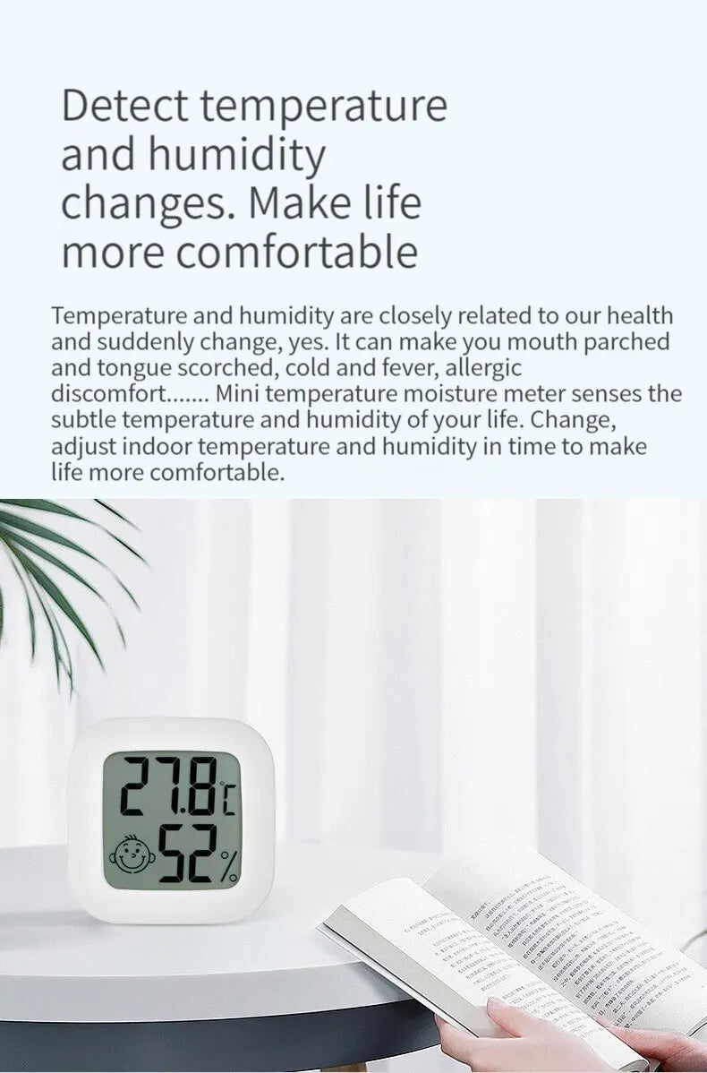 Humidity sensor, indoor thermometer, hygrometer, temperature and humidity monitor, with LCD display screen, displaying Celsius t