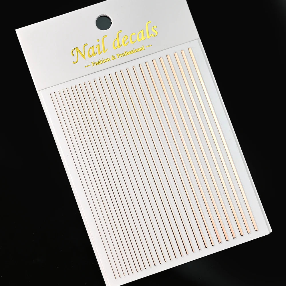 1Sheet Laser Gold/Silver Line 3D Nail Art Stickers Colorful/Black/White Stripe Self-Adhesive Slider DIY Lines Manicure Decals *&