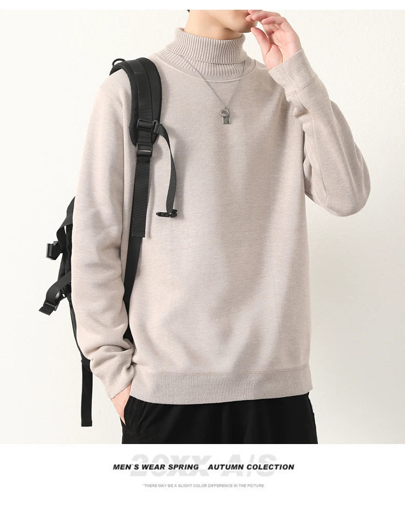 Mens Winter Sweater Thick Warm Knitwear Man Classic Solid Bottom Shirts Men's Pullover White Beige Korean Fleeced Clothes