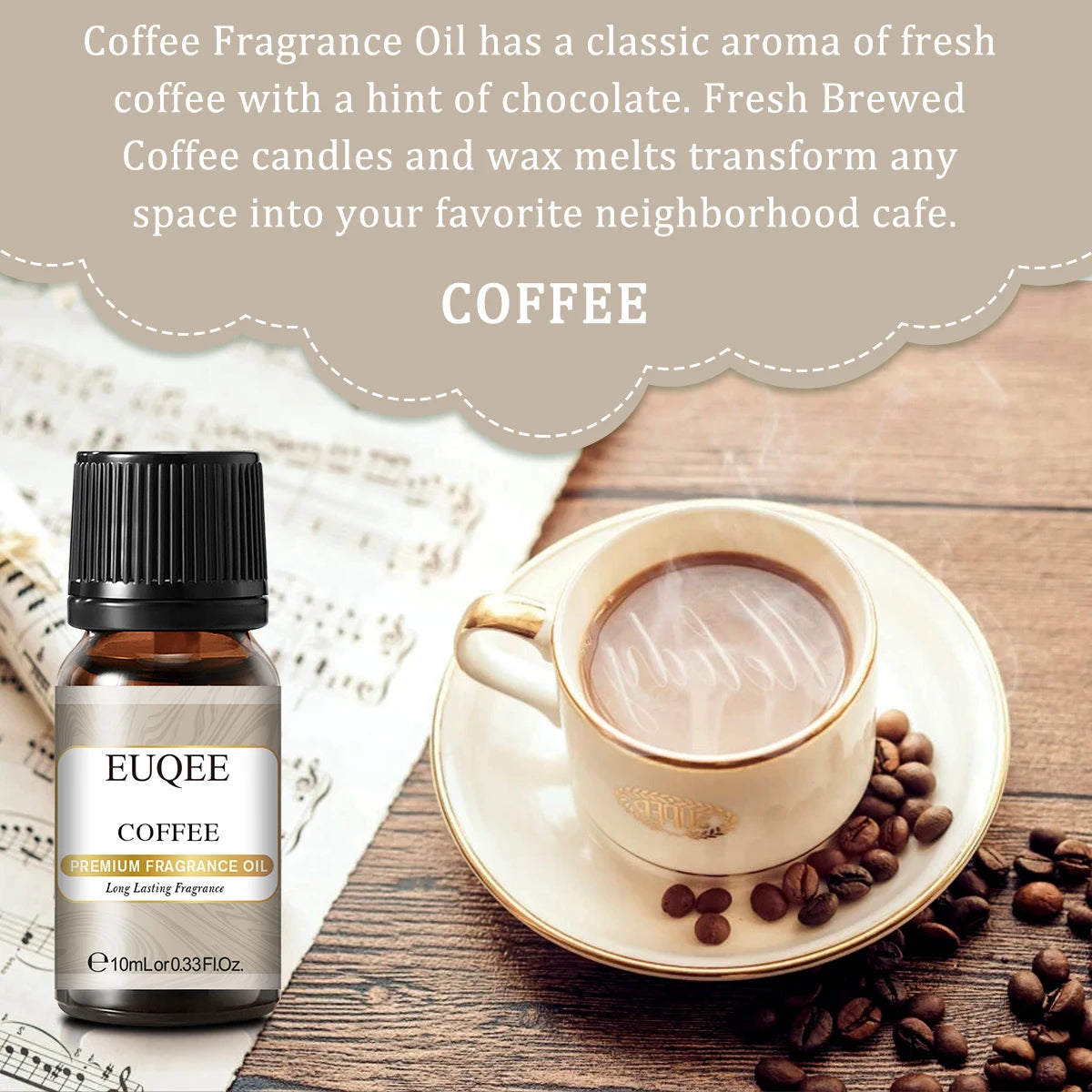 EUQEE 10ML Coconut Vanilla Bubble Gum Fragrance Oil For Making Candle, DIY Soap Coffee Cake Cedarwood Premium Aroma Oils