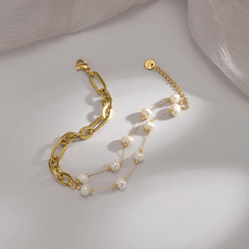 Vintage Irregular Imitation Pearl Women Wedding Bracelets Stainless Steel Charms Engagement Jewelry For Girlfriend Gift
