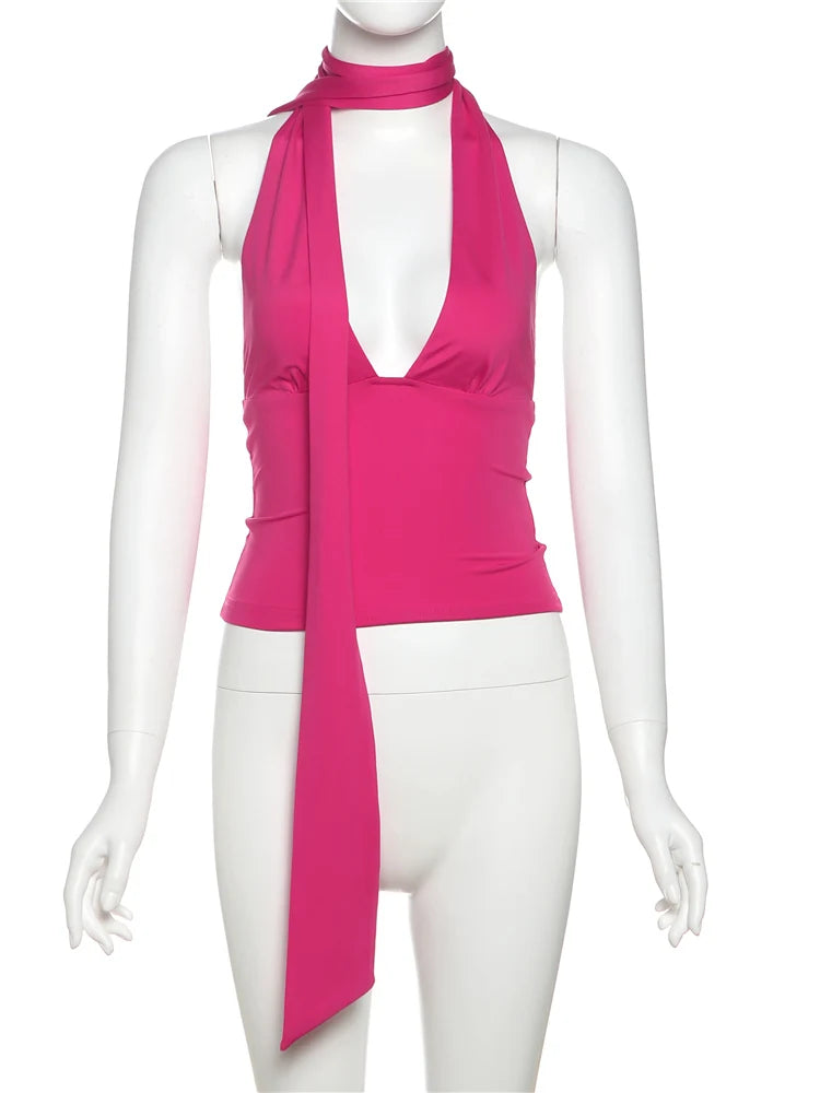 Weird Puss Scarf Tank Tops Women Backless Irregular Summer Trend Hottie Hipster Trend Sexy Wild Classic Streetwear Basic Vest