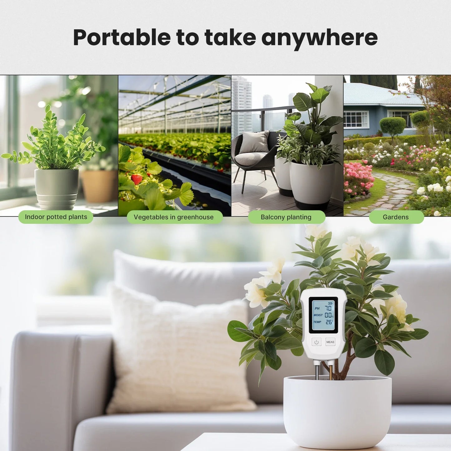 MOES 3 in 1 Soil PH Detector Tester LCD Screen Thermometer Temperature Moisture Meter For Gardening Flower Potted Plantation